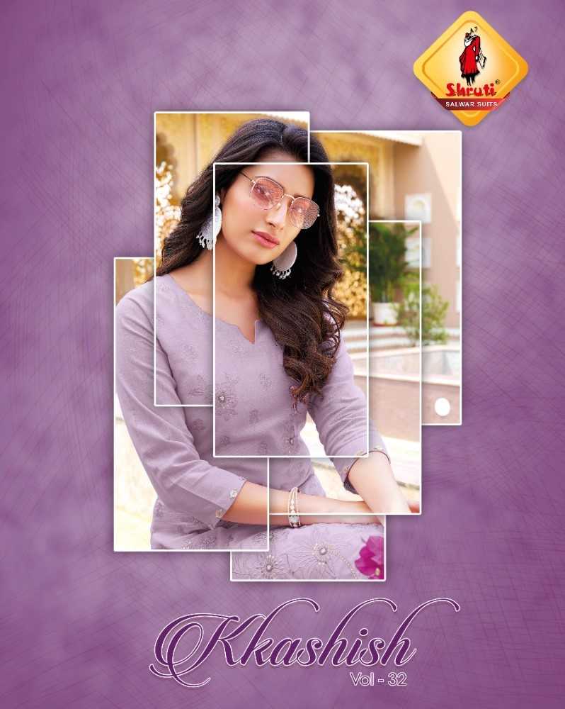 kkashish vol 32 by shruti suit fancy linen cotton readymade big size embroidery work kurti