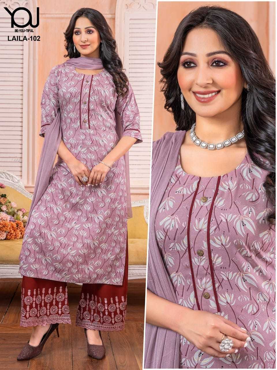 wanna laila popular design full stitch rayon kurti dupatta with fancy palazzo work combo set catalog