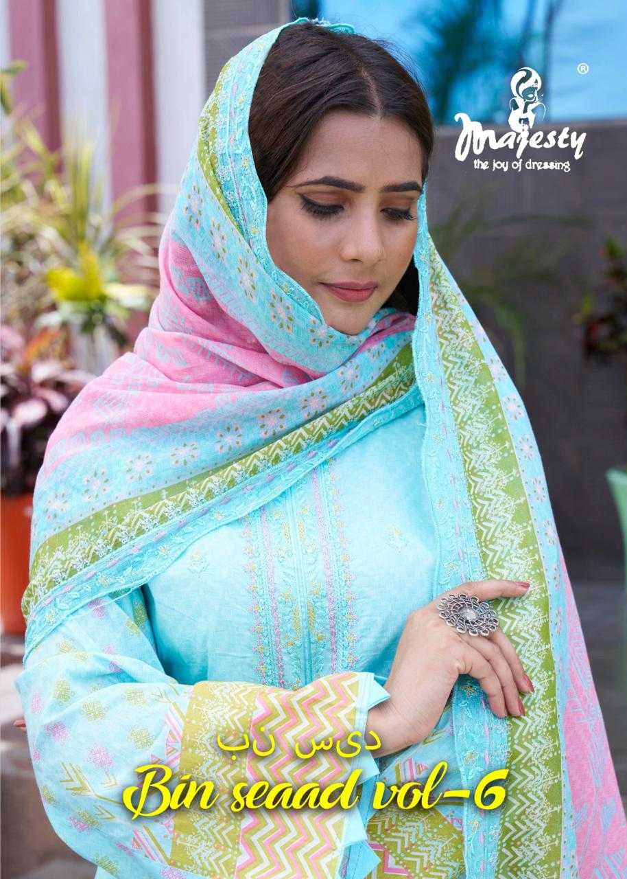 majesty bin saeed vol 6 traditional wear pakistani lawn cotton stylish top pant dupatta 