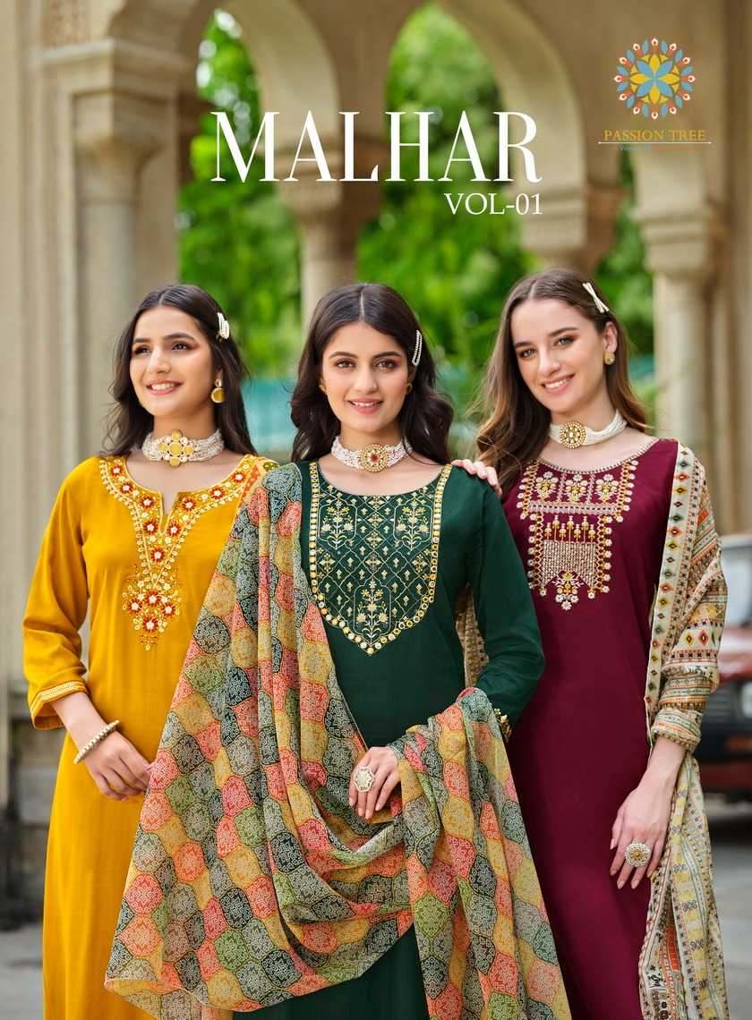 passion tree malhar vol 1 roman silk straight cut pattern readymade salwar suit festive collection