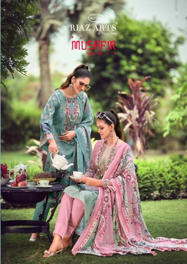 riaz arts musafir vol 10 latest design karachi lawn modal pakistani 3pcs dress material 