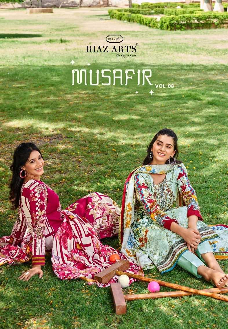 musafir vol 8 by riaz arts 3501-3506 series lawn ethnic style pakistani salwar suit material 