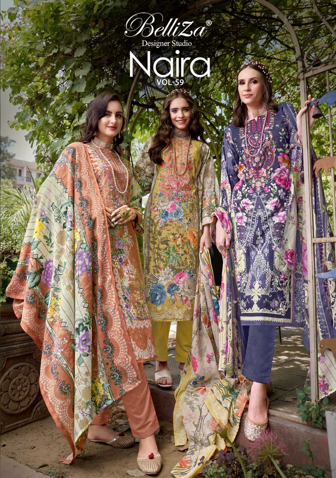 belliza designer naira vol 59 new trendy cotton prints modern pakistani 3pcs dress