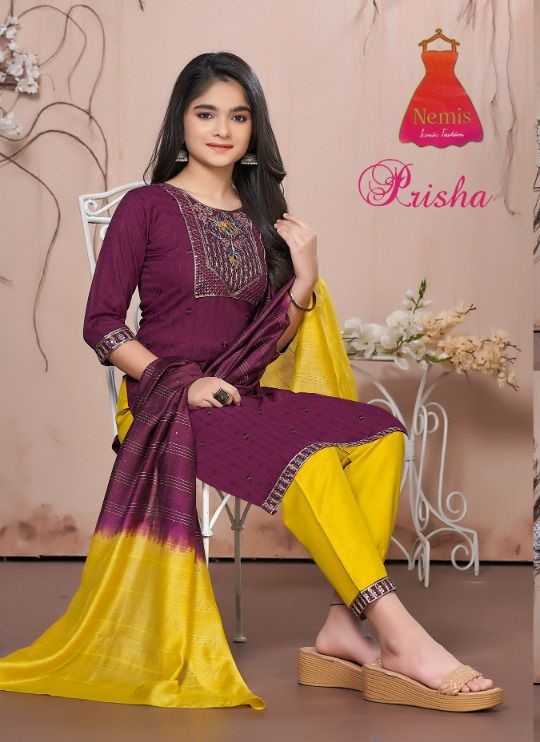 prisha vol 1 by nemis rayon print elegance look embroidery work fully stitch 3pcs dress