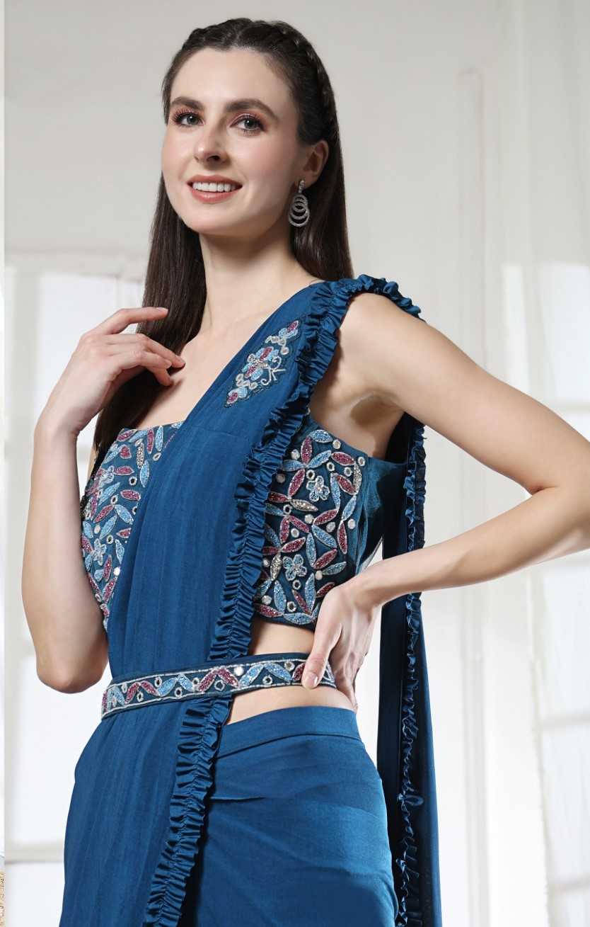 pr 10199 new launch exclusive ethnic wear imported ready to wear saree with blouse supplier