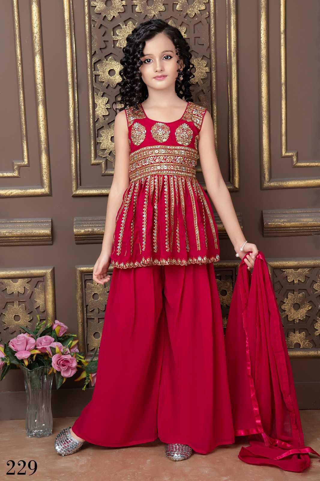 pr aaradhna vol 30 readymade georgette thread work kids function wear fancy 3pcs dress