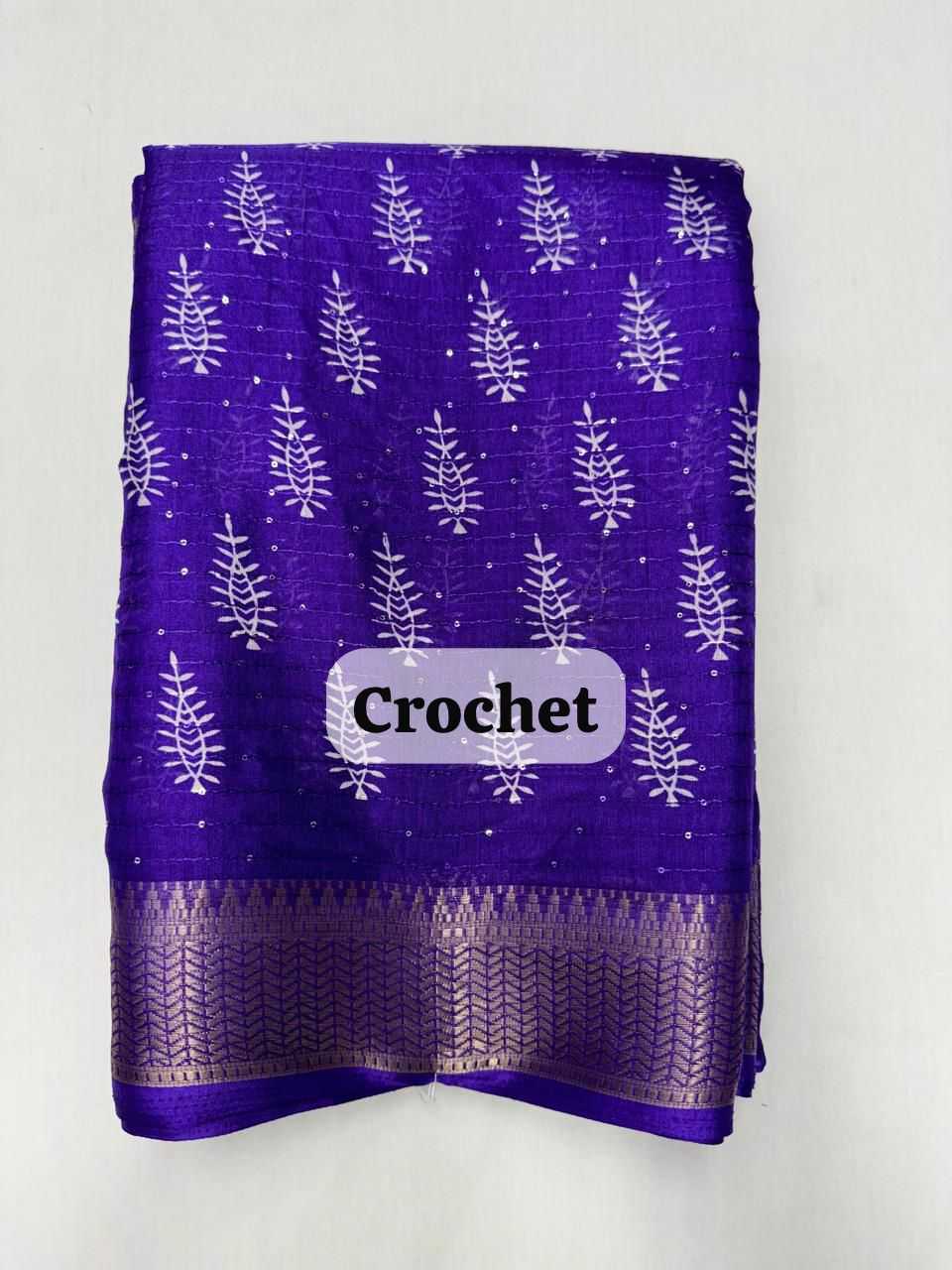 pr crochet on dola doby new trendy fancy border hit design purple saree wholesaler 