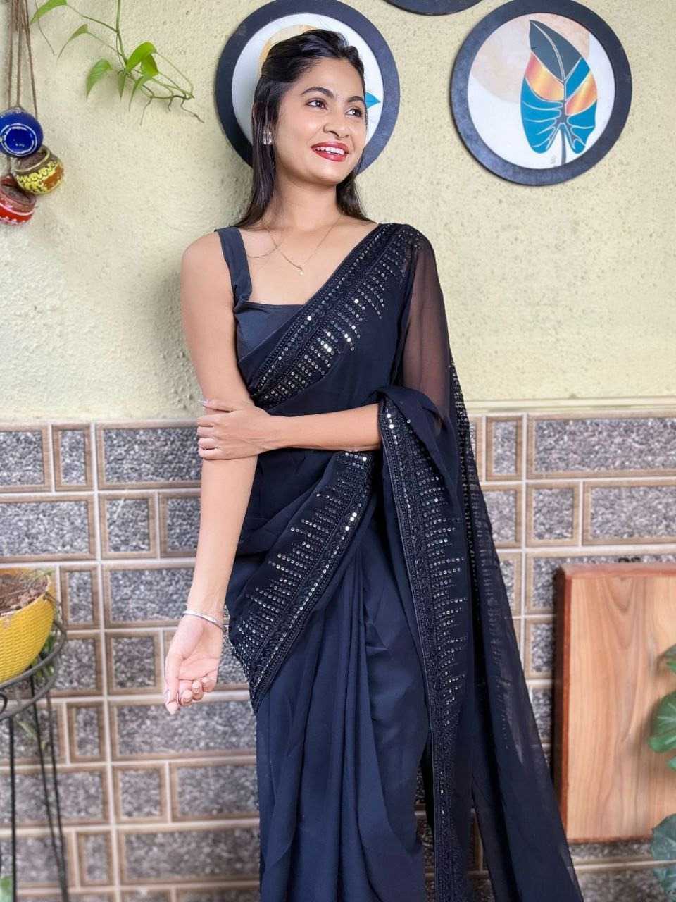 pr kc 744 launch georgette sequence with thread work work saree exports  