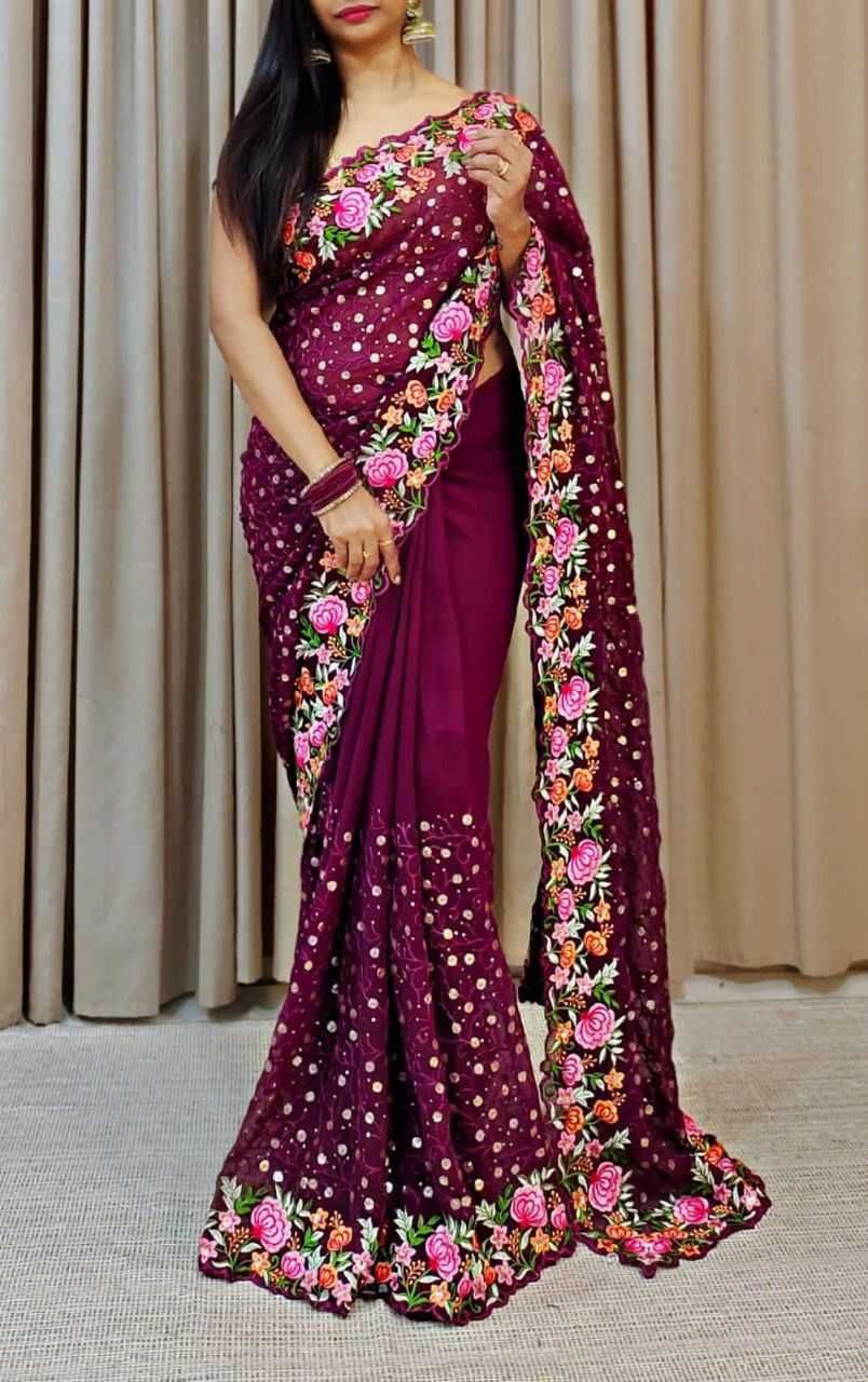 pr kc 764 latest multy colour embroidery thread work fashionable design saree supplier 