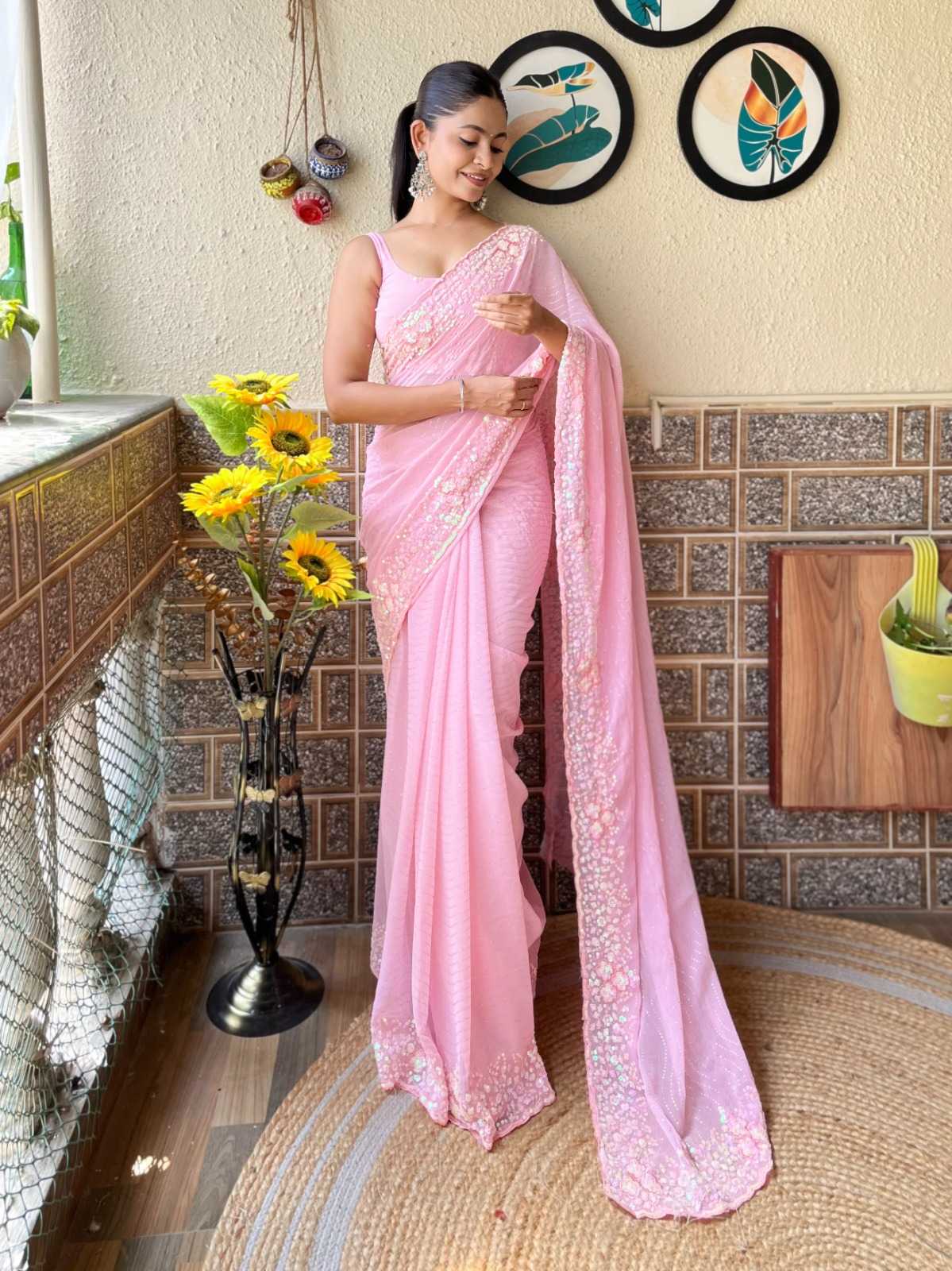 pr kc 811 ethnic design georgette classic look sequence work saree exports