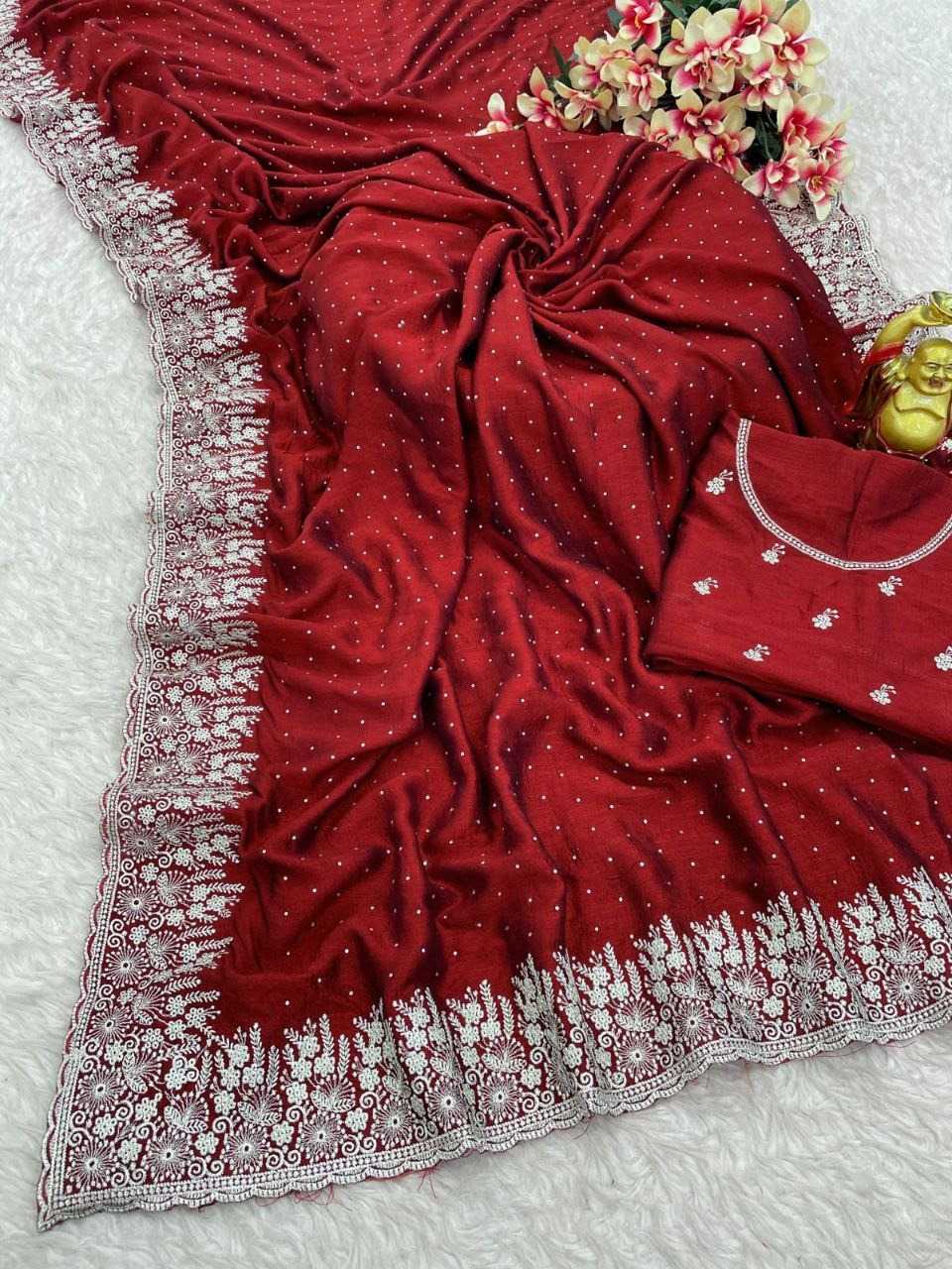 pr kc 817 new trendy design blooming vichitra silk stylish stone work saree exports 