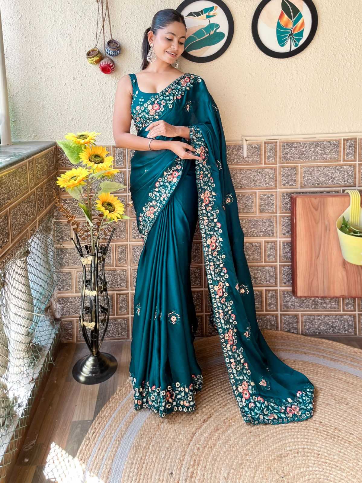 pr kc 820 occasion wear Satin chiffon amazing work saree with blouse 