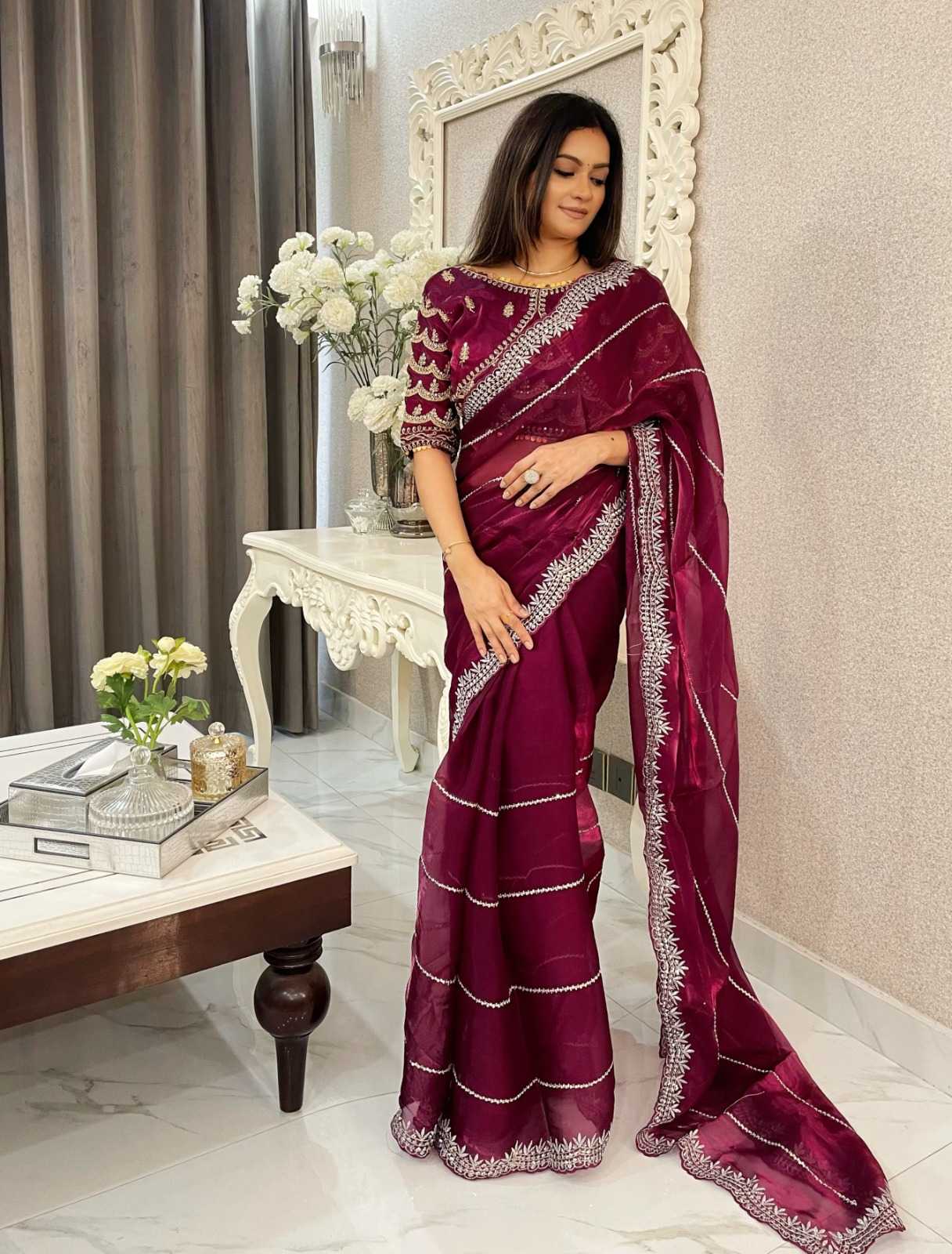 pr kc 829 launch jimmy chu silk fashionable embroidery work saree with blouse 