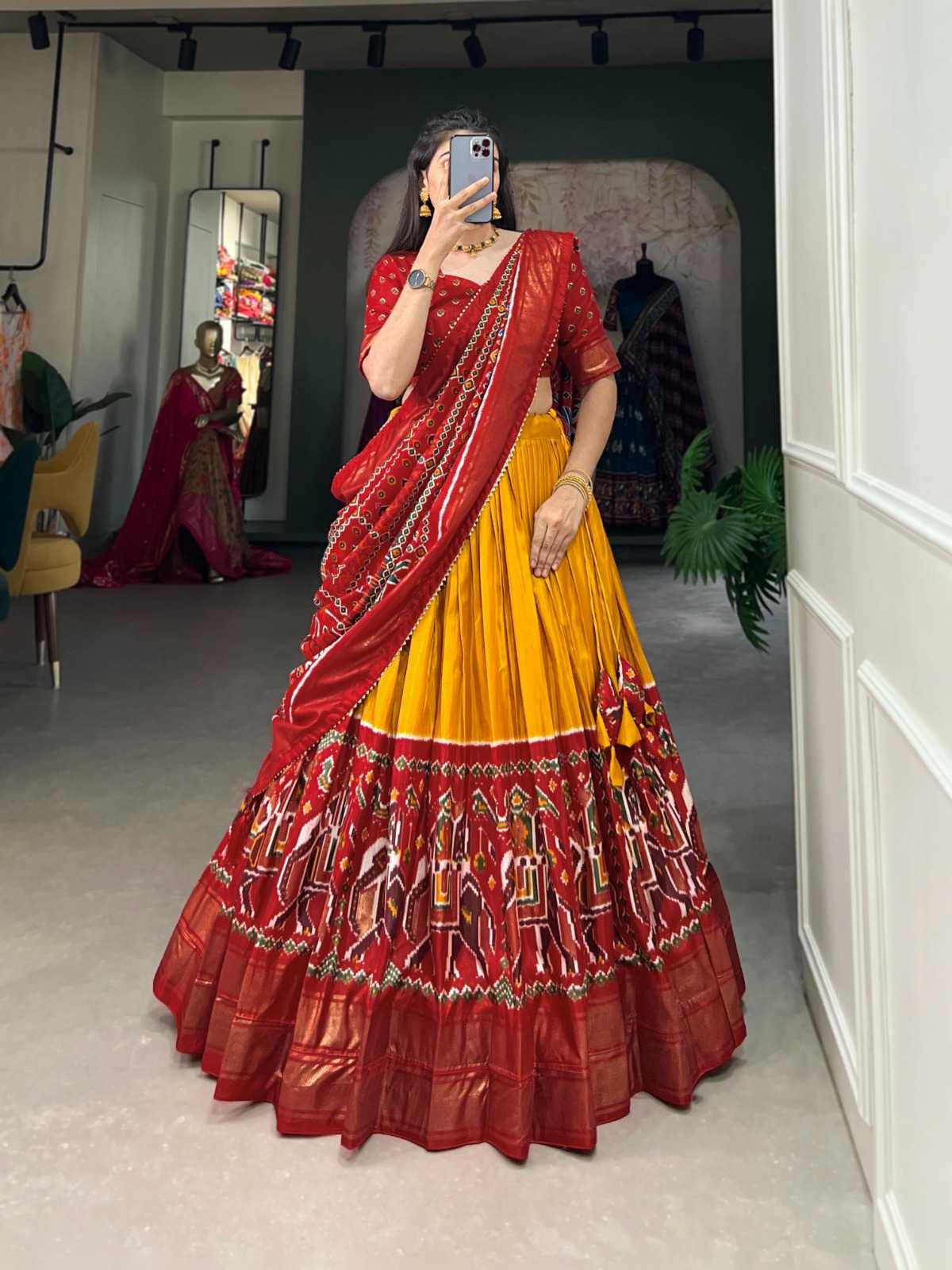 pr lnb1623 traditional wear dola silk patola prints full stitch lehenga unstitch blouse with dupatta 