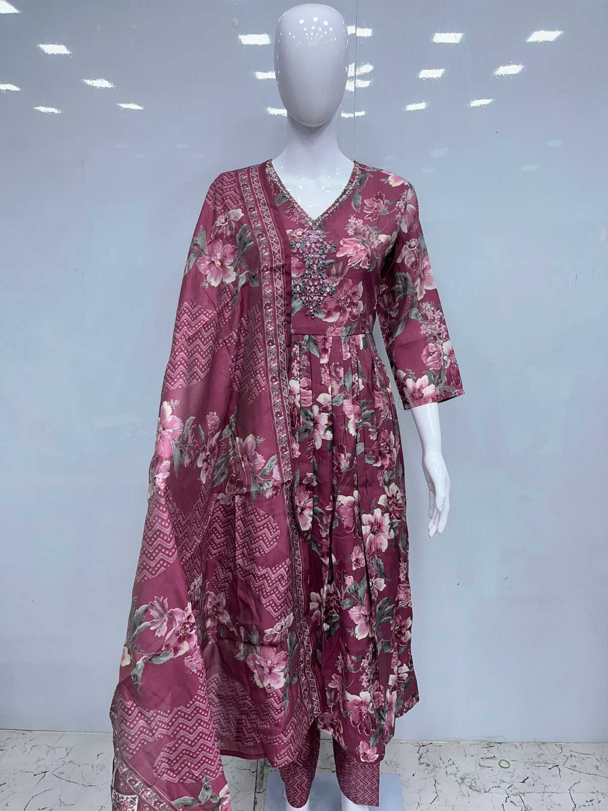 pr modal chanderi piroi full stitch fancy comfy wear stylish mirror work flair salwar suit exports