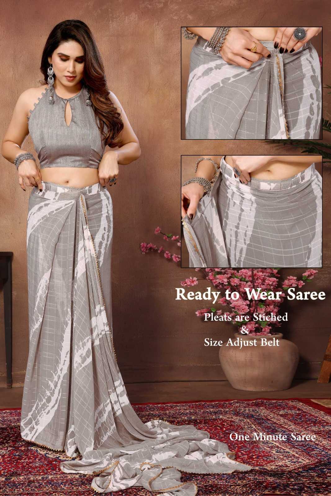 pr tarika adorable georgette beautiful look pleats are stitch size adjust belt one minute saree