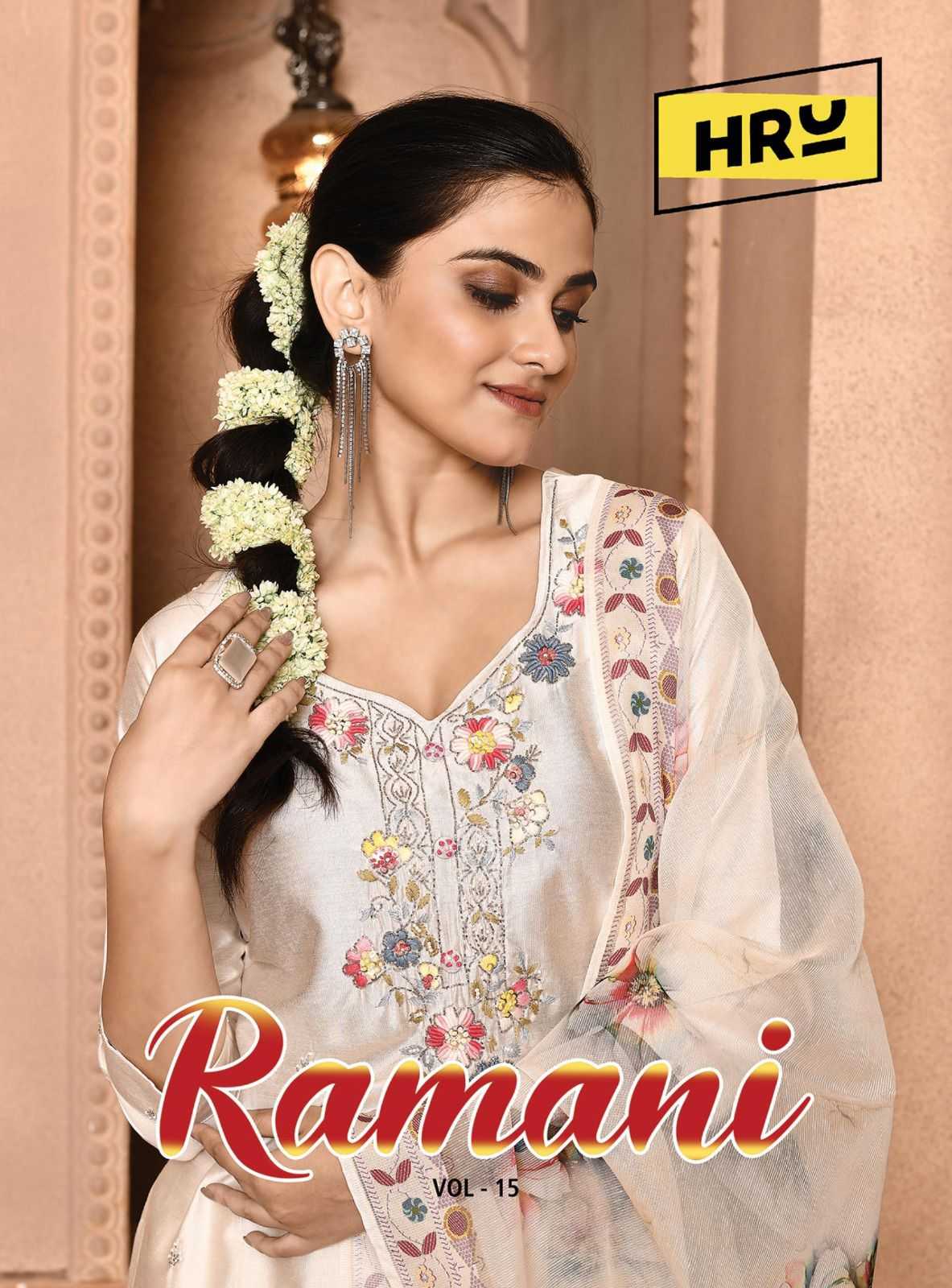 hru ramani vol 15 fashionable design nylon premium handwork full stitch big size 3pcs dress