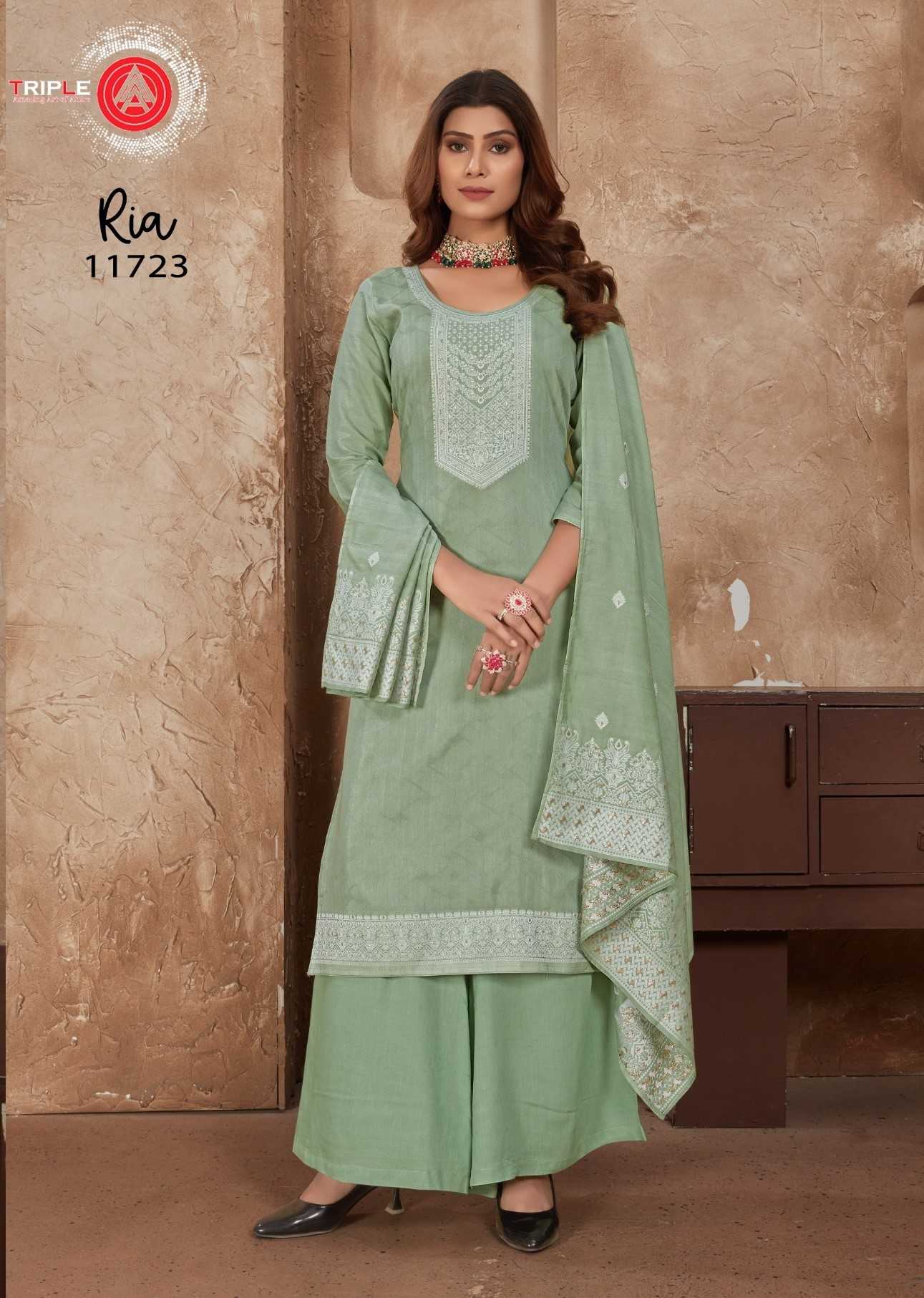 triple a presents ria fancy muslin lakhnavi jacquard traditional wear salwar suit dress material
