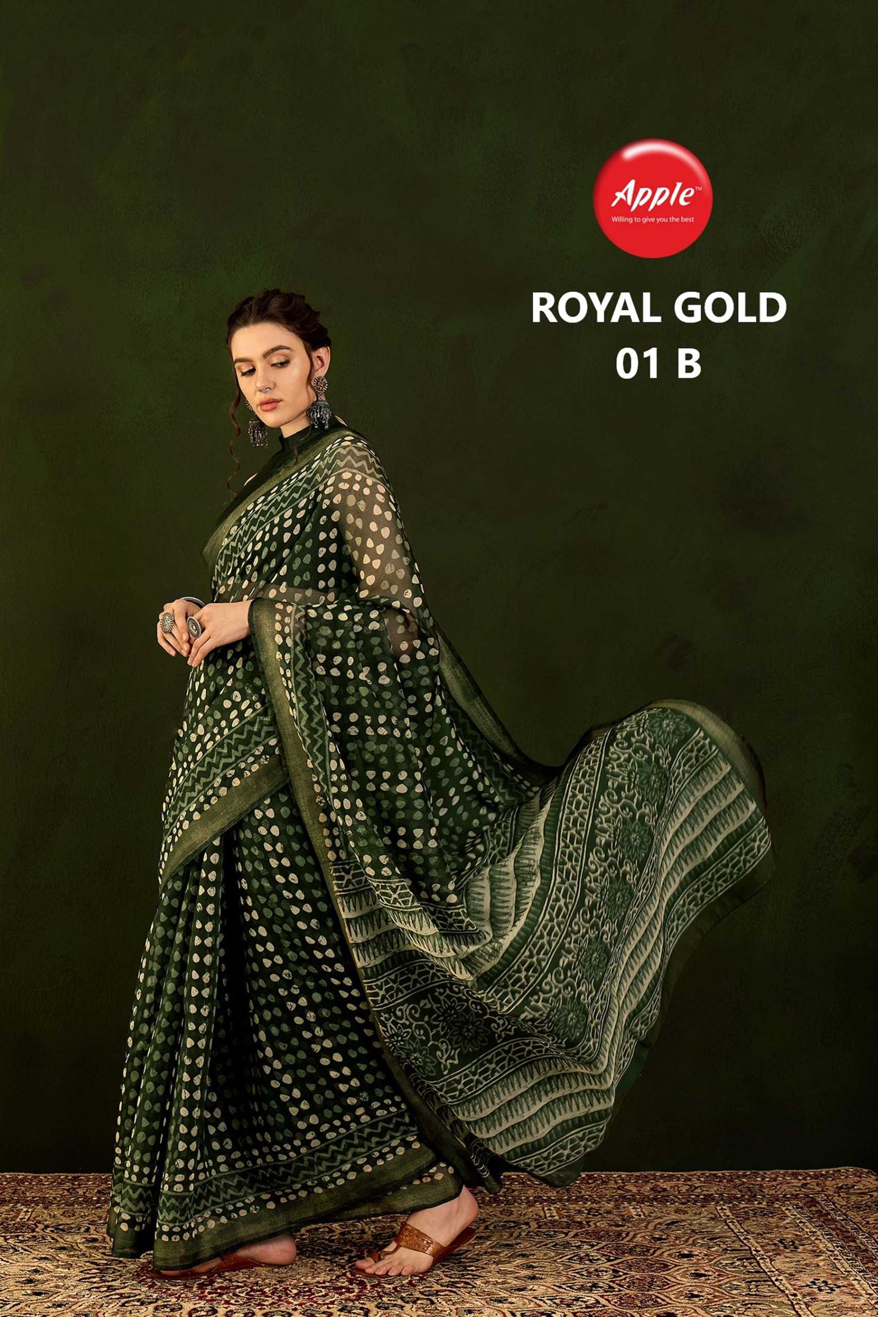 apple presents royal gold vol 1 new trendy cotton gold patta casual wear saree exports
