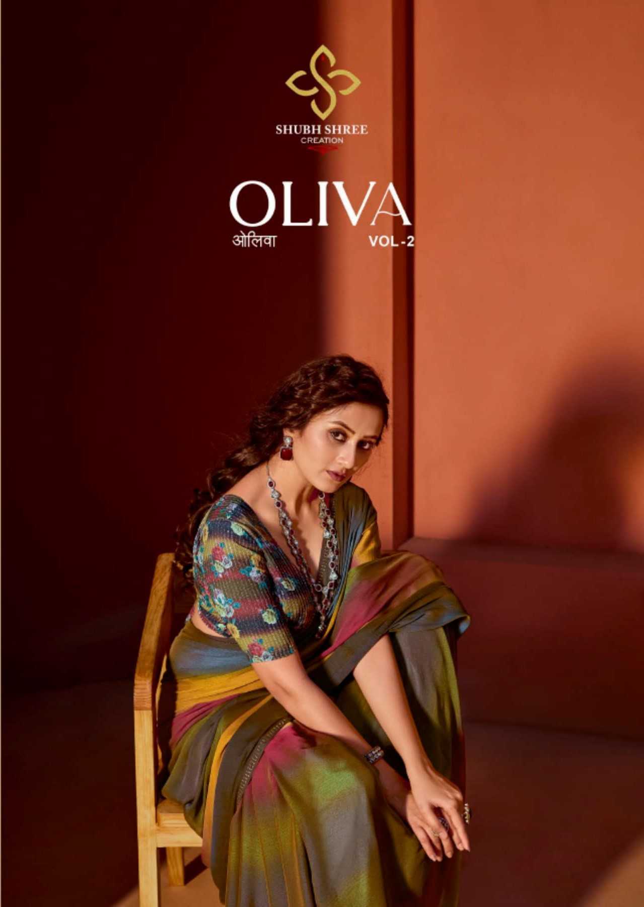 olivia vol 2 by shubh shree creation chiffon wetless with sequence work blouse