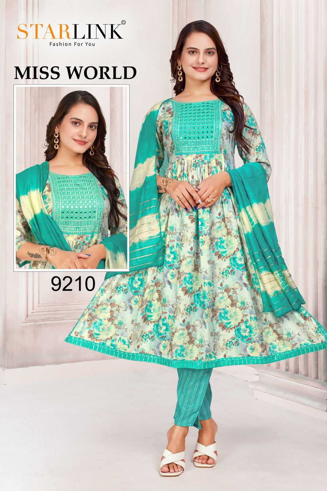 starlink miss world ethnic design nayra cut capsule print full stitch embriodered combo set salwar suit