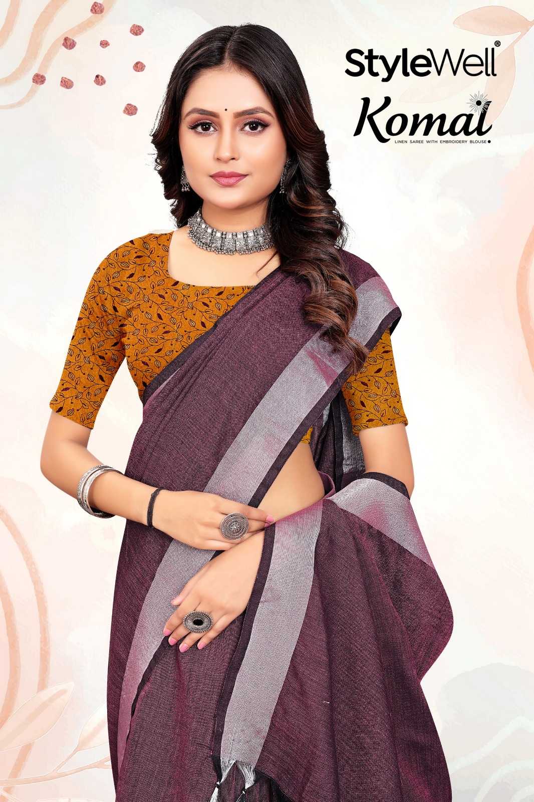 komal by stylewell launching linen cotton fancy comfy wear saree supplier