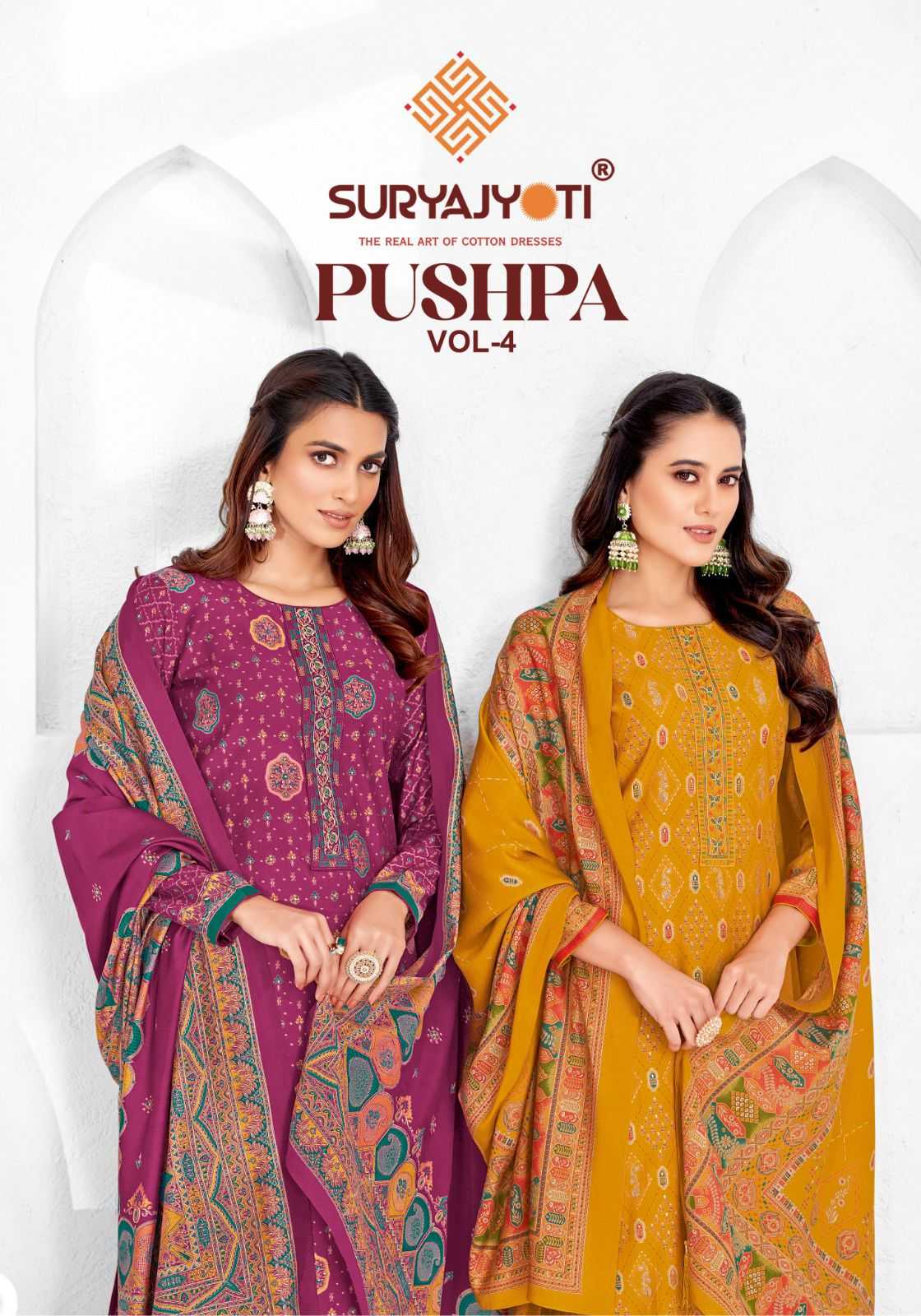 pushpa vol 4 by suryajyoti classic look modal neck embroidery 3pcs dress 