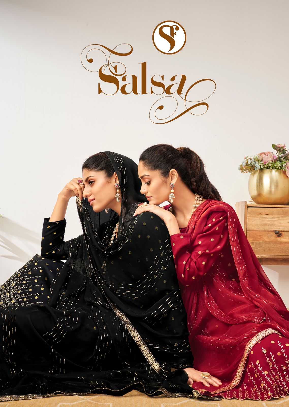 sweety fashion salsa fashionable wear full stitch fancy rayon embroidery work salwar kameez 