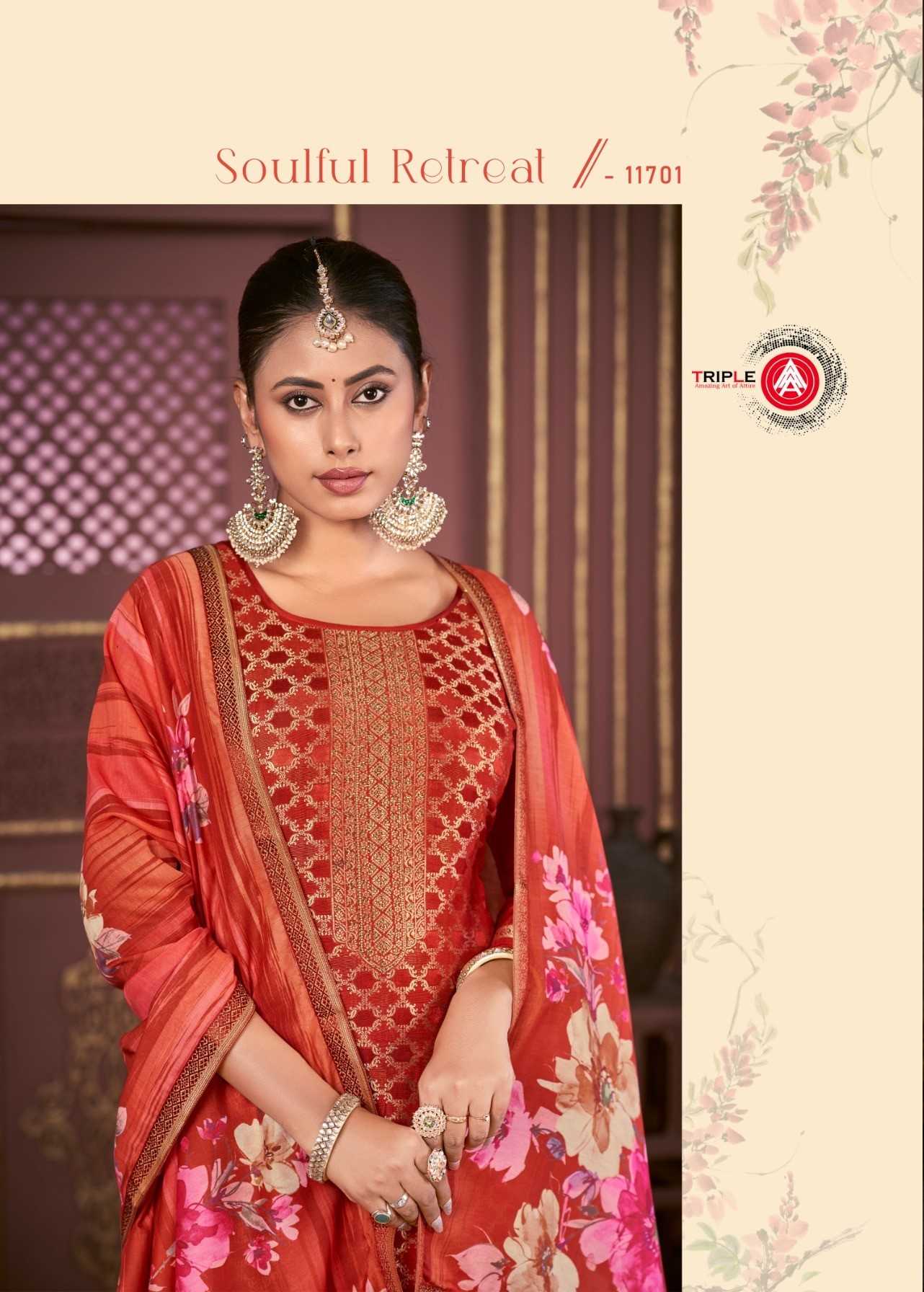 kaaveri by triple a 11701-11706 series muslin fancy weaving jacquard 3pcs festival collection   