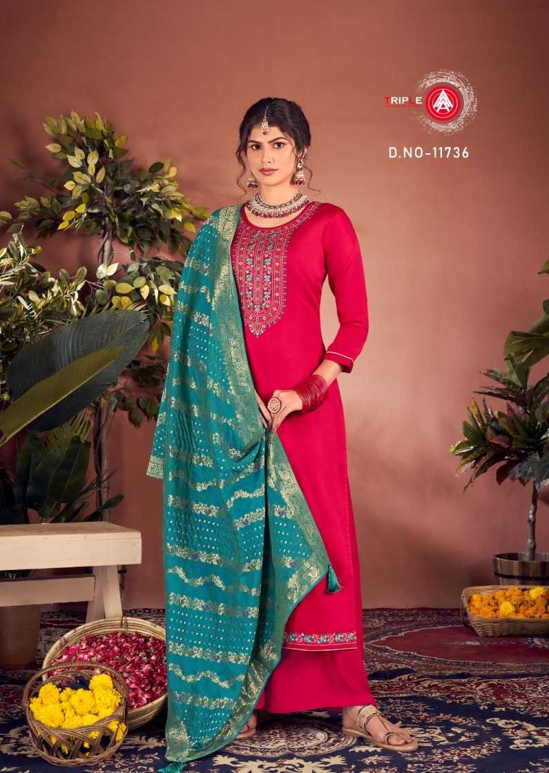 AROOS BY TRIPLE A JAM SILK COTTON BOLLYWOOD PARTY WEAR UNSTITCHED SALWAR KAMEEZ 