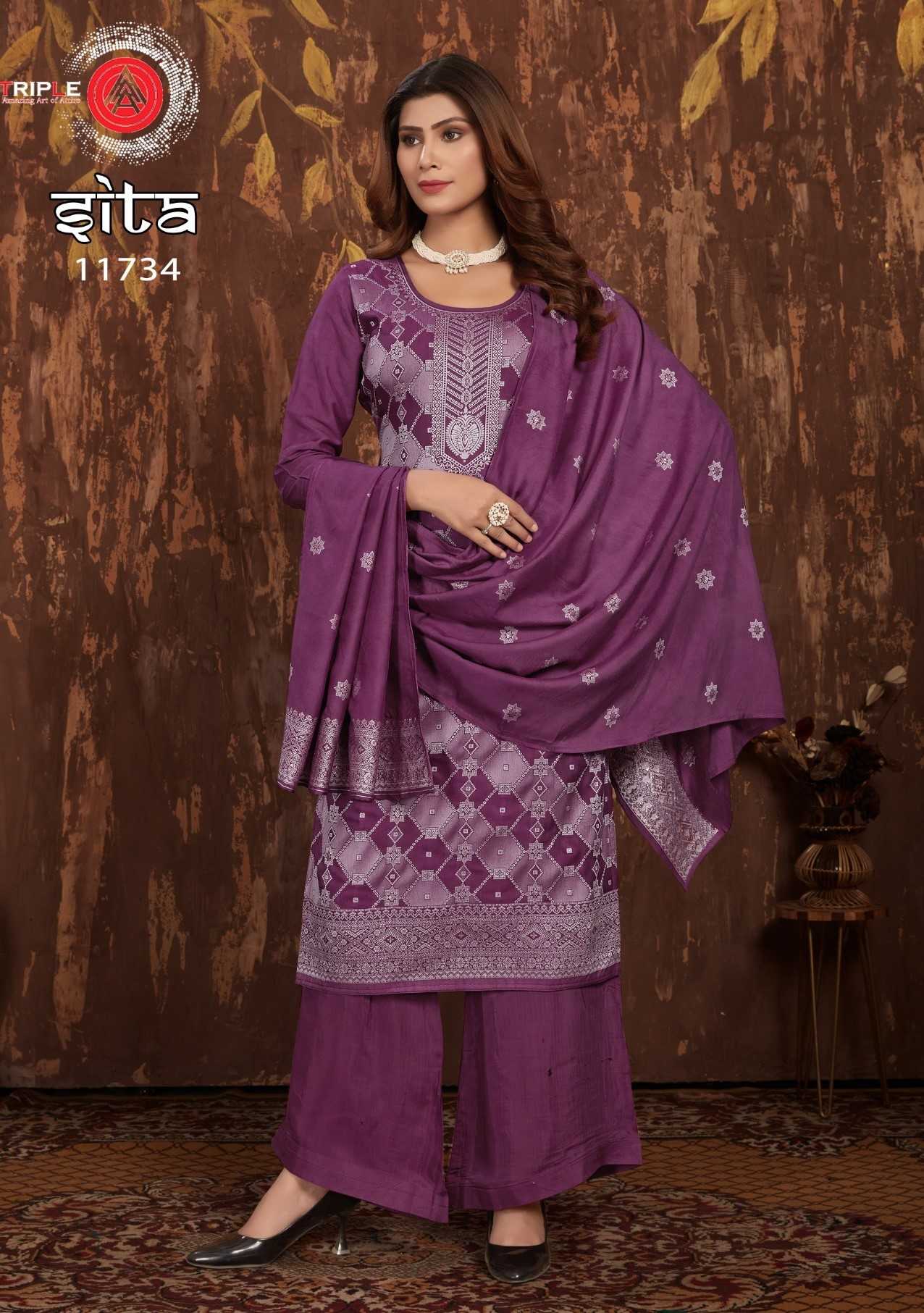 triple a sita trendy design muslin lakhnavi jacquard salwar kameez traditional collection