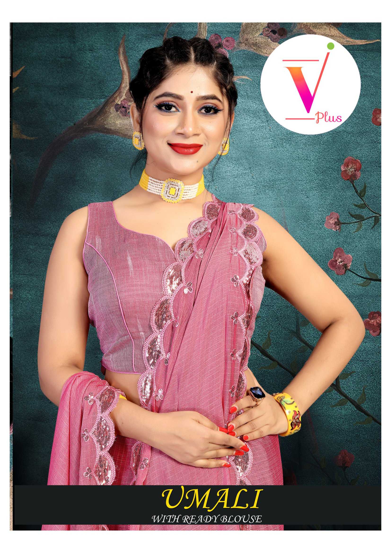 vplus presents umali launch party wear classy look brasso with swarosaki work saree