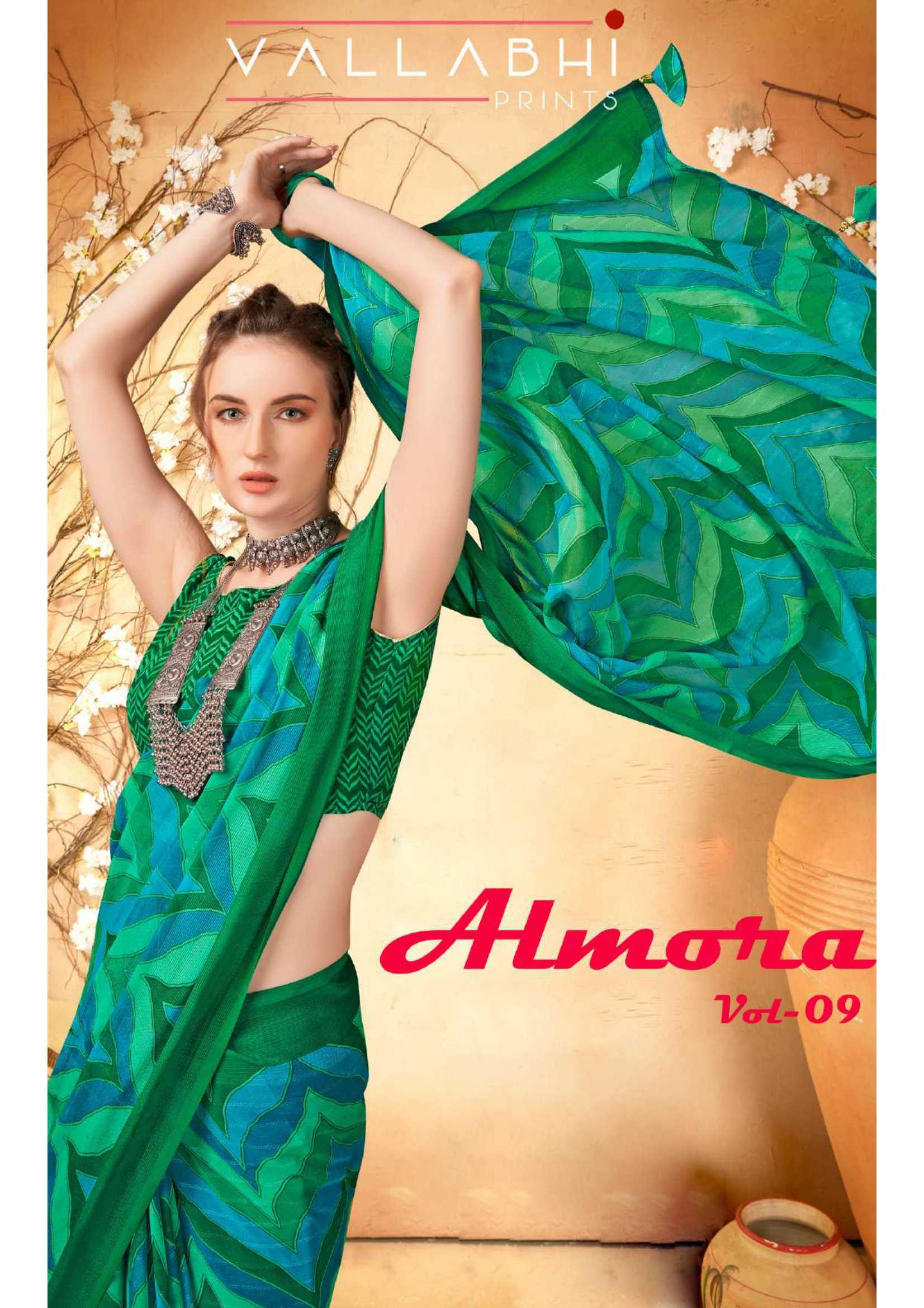 almora vol 9 by vallabhi prints 23851-23856 series regular wear festive georgette saree 