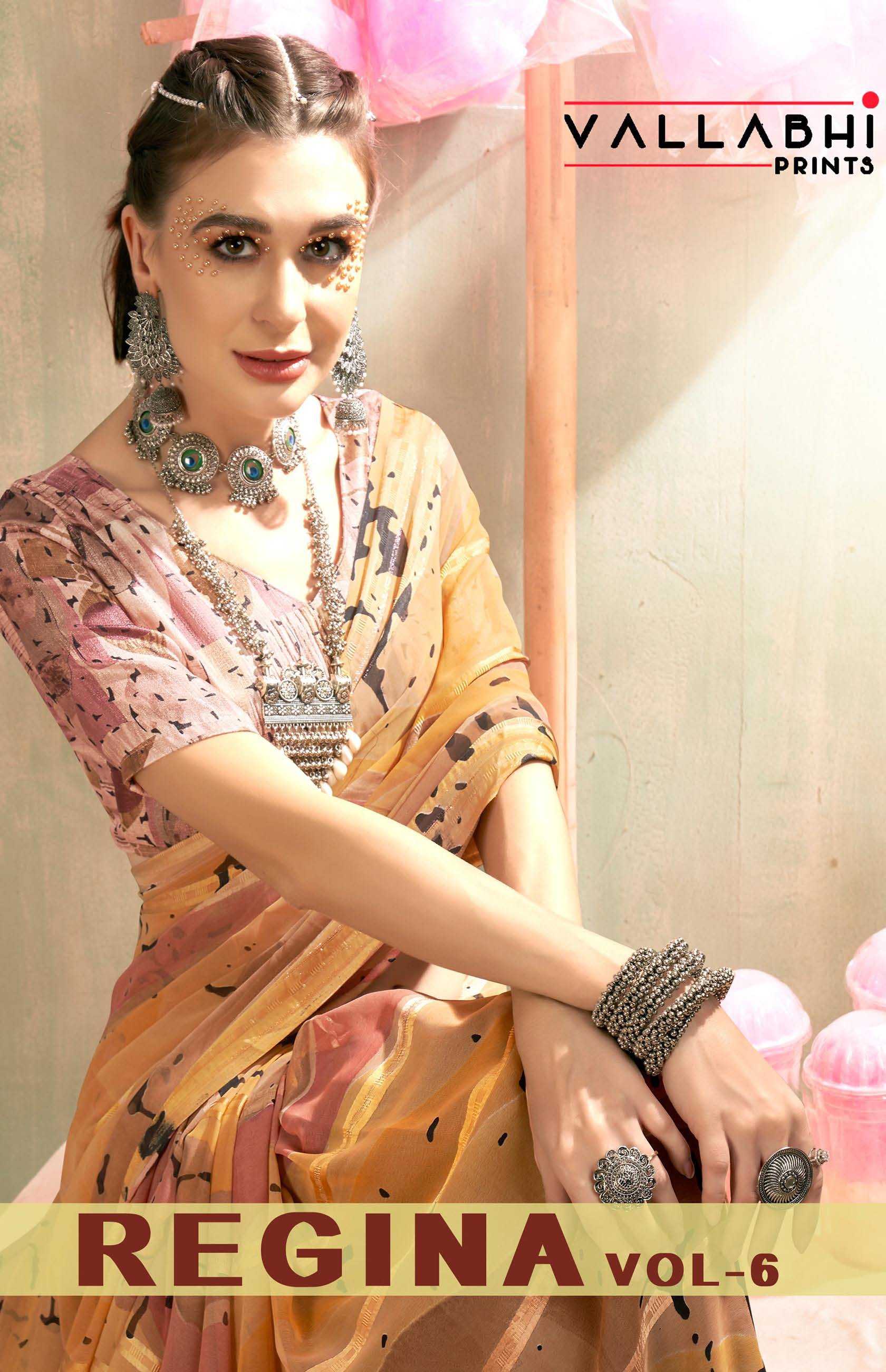 regina vol 6 by vallabhi prints 23121-23126 series casual wear stylish georgette saree with blouse 