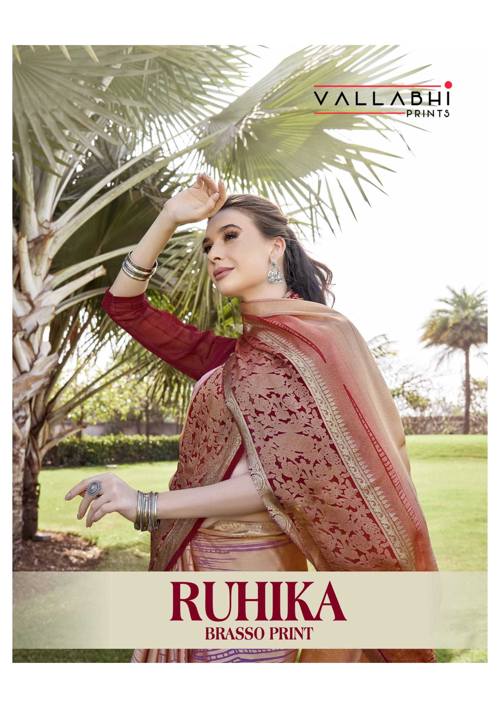 ruhika by vallabhi prints ethnic design stylish brasso saree wholesaler 