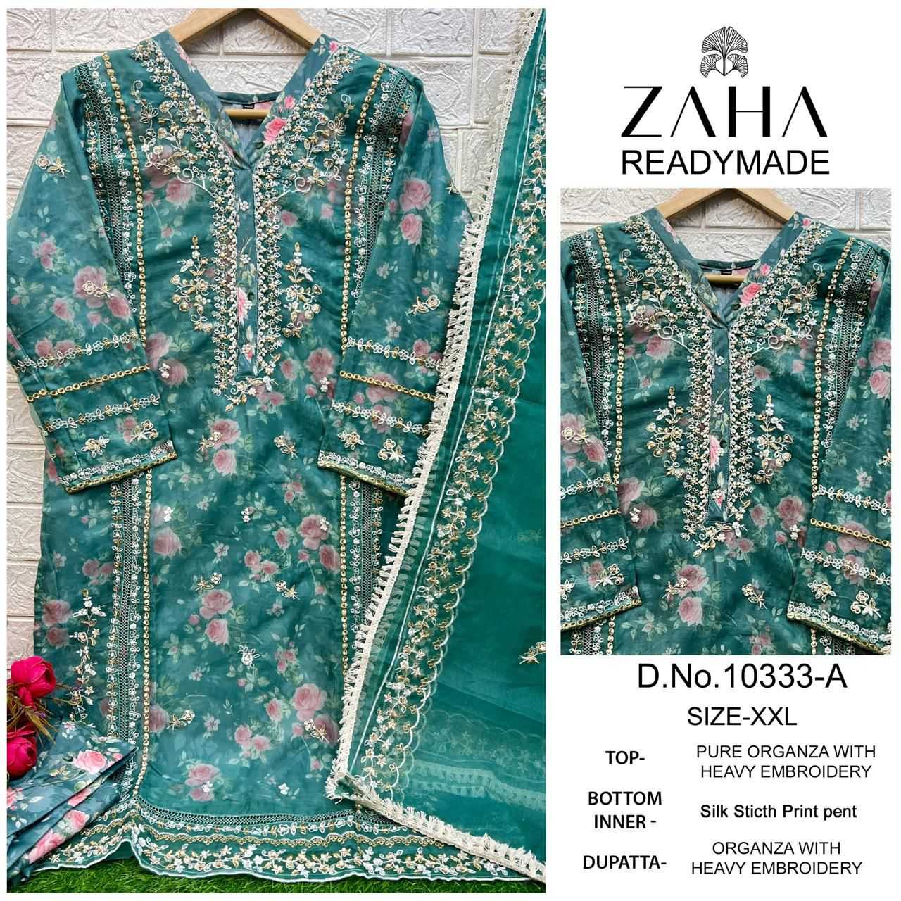 10333 by zaha organza heavy embroidered ethnic design pakistani readymade salwar suit