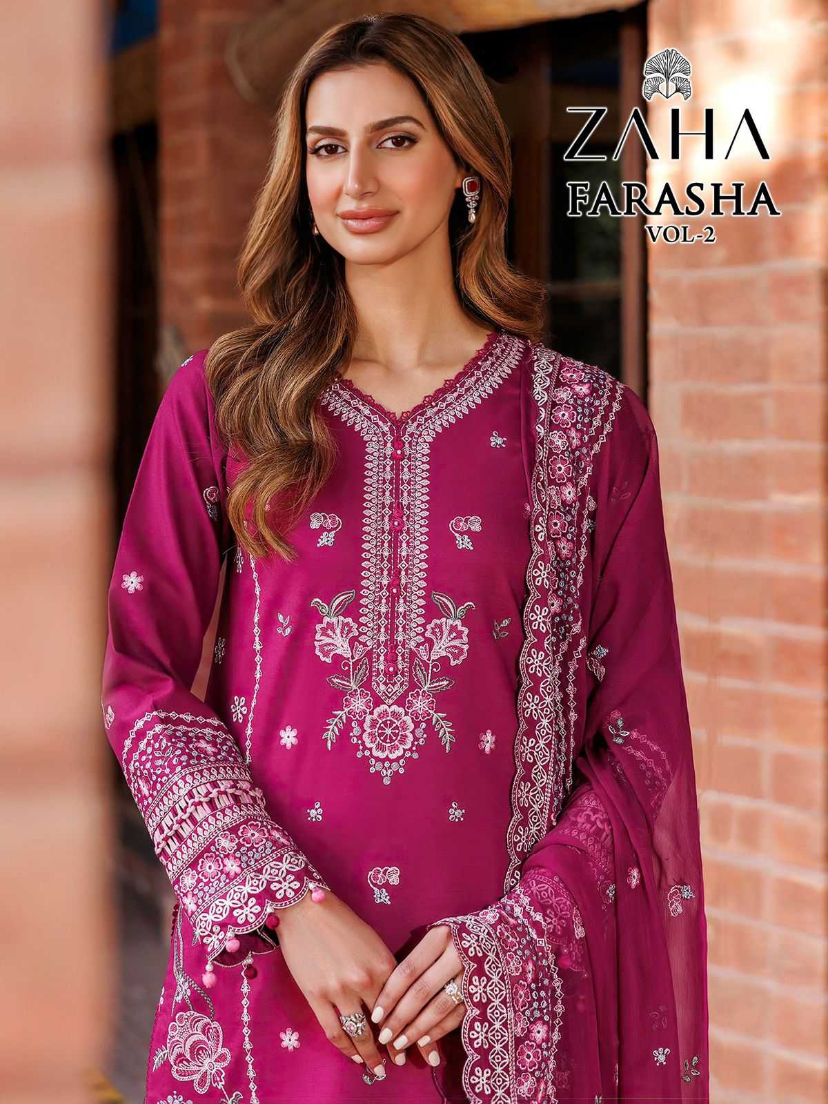 farasha vol 2 by zaha lates cambric cotton bollywood pakistani top pant dupatta