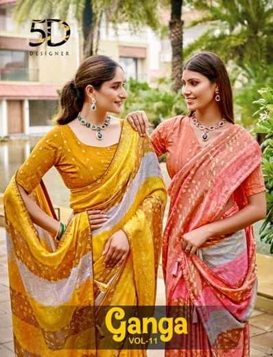 ganga vol 11 by 5d designer 40887-40892 series chiffon border weaving saree exports