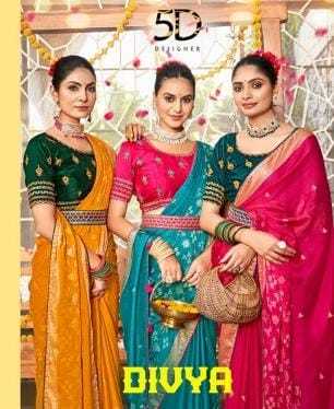 divya vol 1 by 5d designer embroidery work fancy printed saree with blouse export