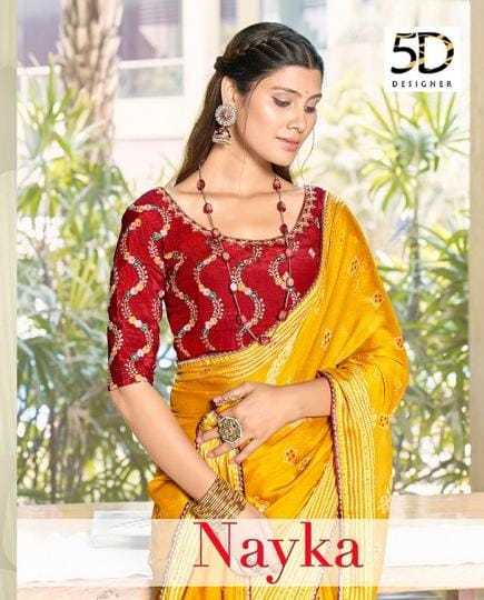 nayka by 5d designer popular design bright moss chiffon weaving saree exports 