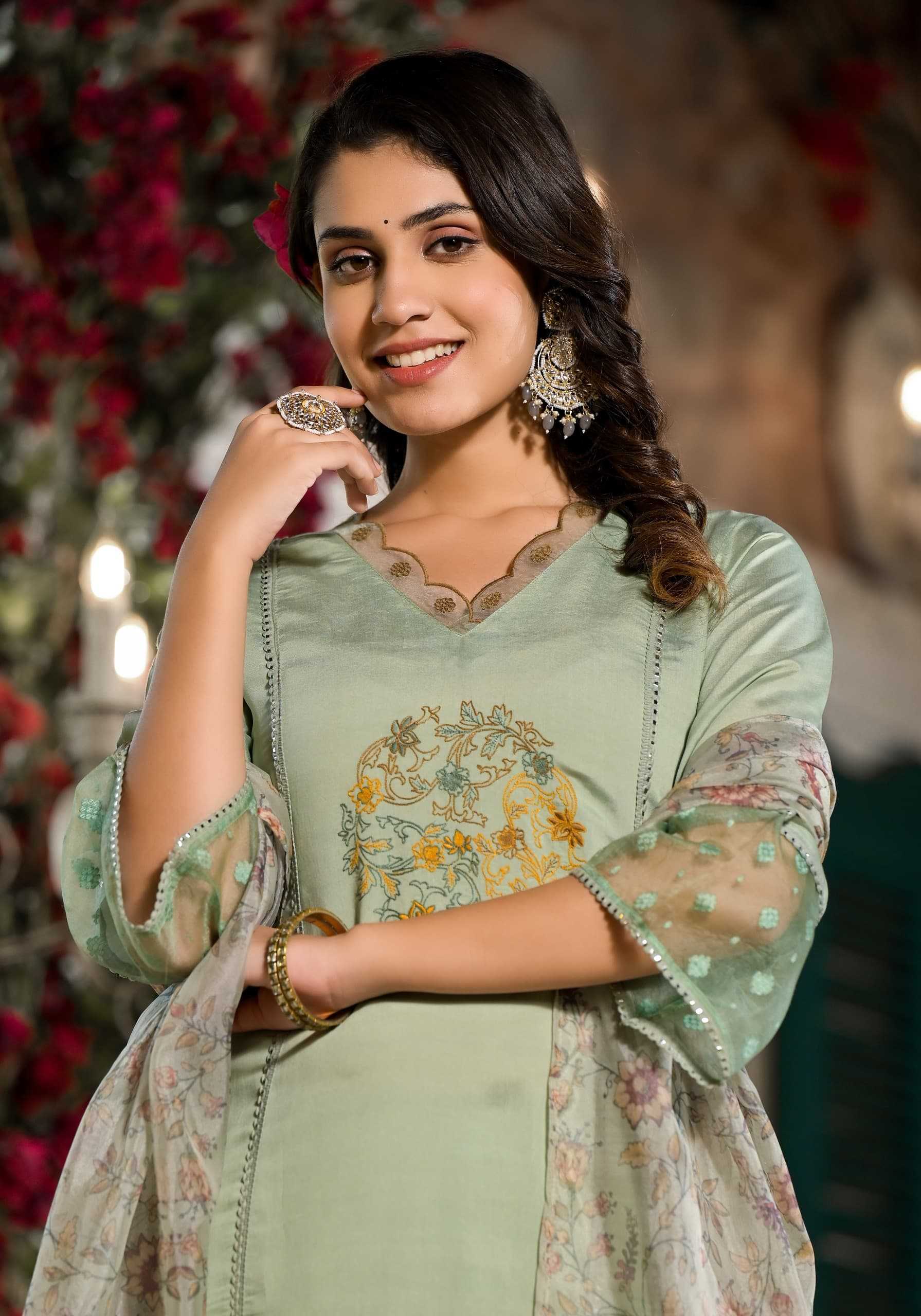 label khoj 9609 designer scallop v neck embroidery work combo set salwar suit 