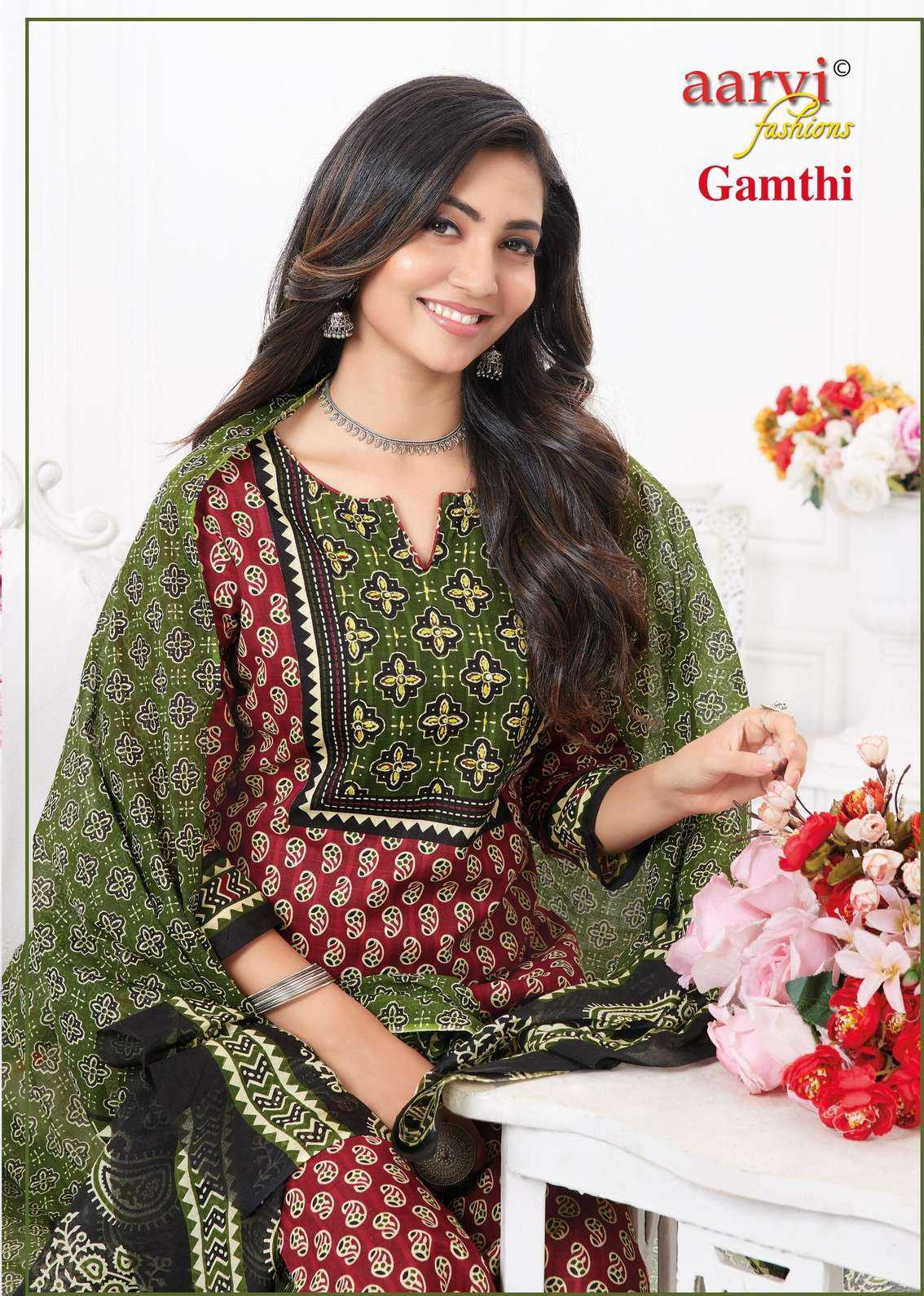 gamthi vol 5 aaravi fashion cotton print fullstitch mirror work salwar suits