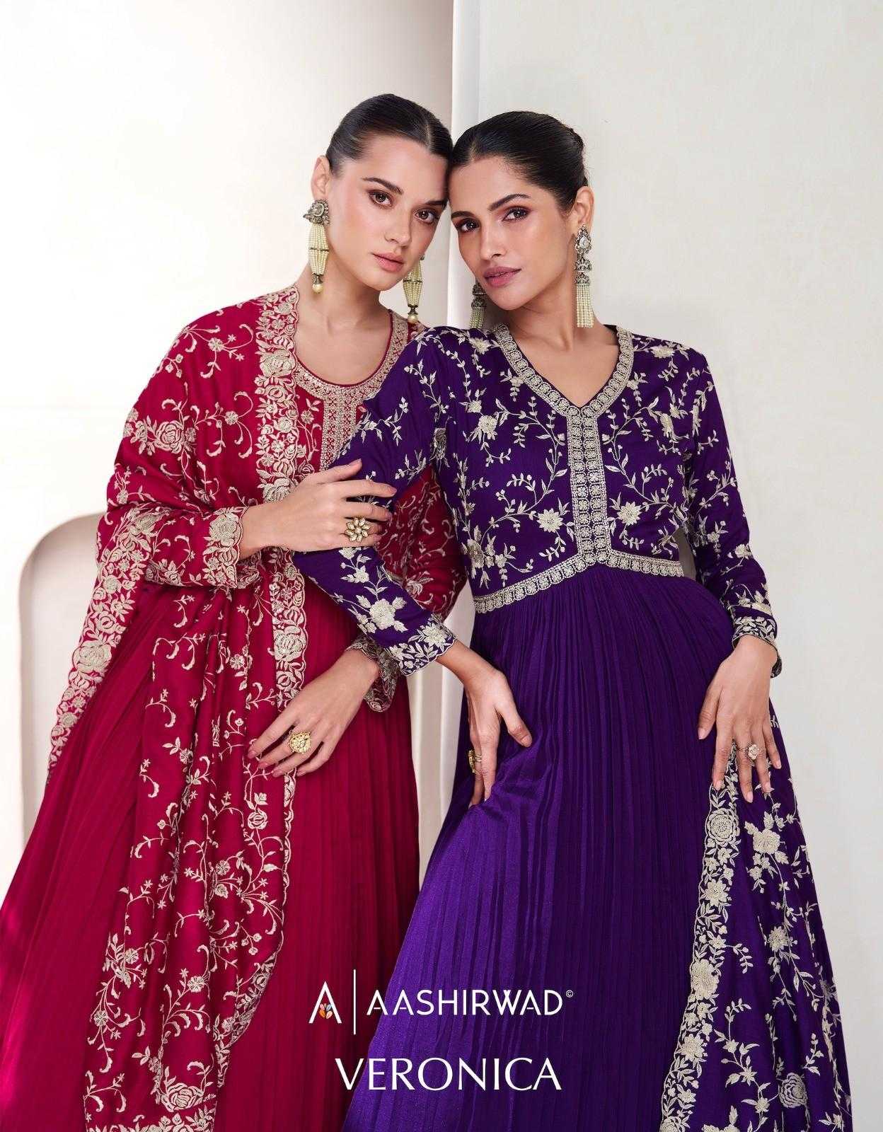 veronica by aashirwad creation readymade premium silk function style gown set exports