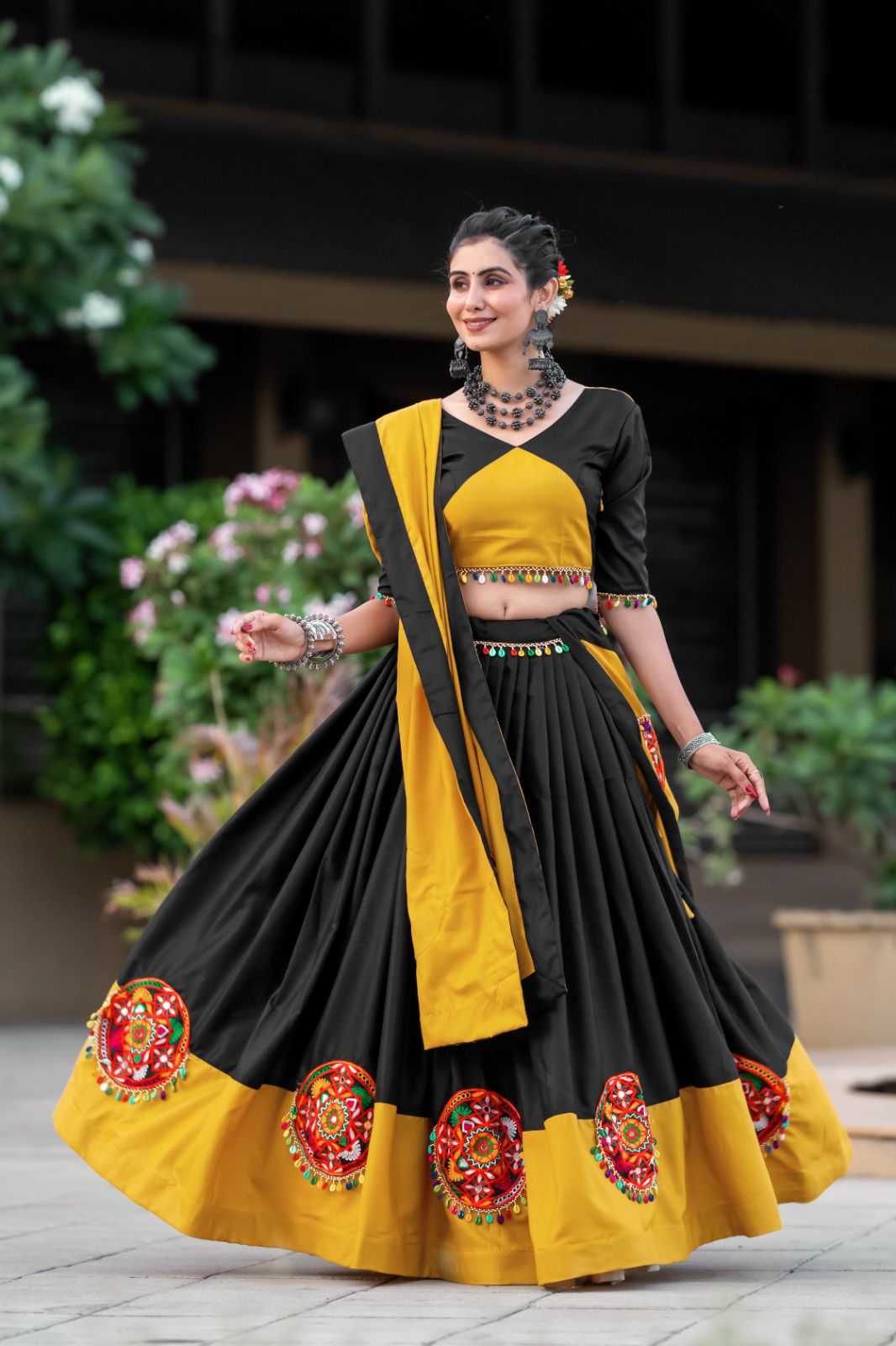 7066 by aawiya cotton navratri special mirror work readymade lehenga choli