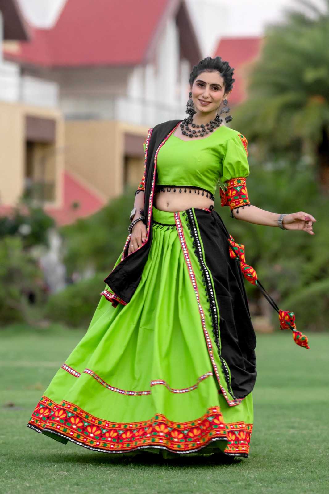 7067 by aawiya cotton plain gamthi work full stitch designer navratri lehenga choli