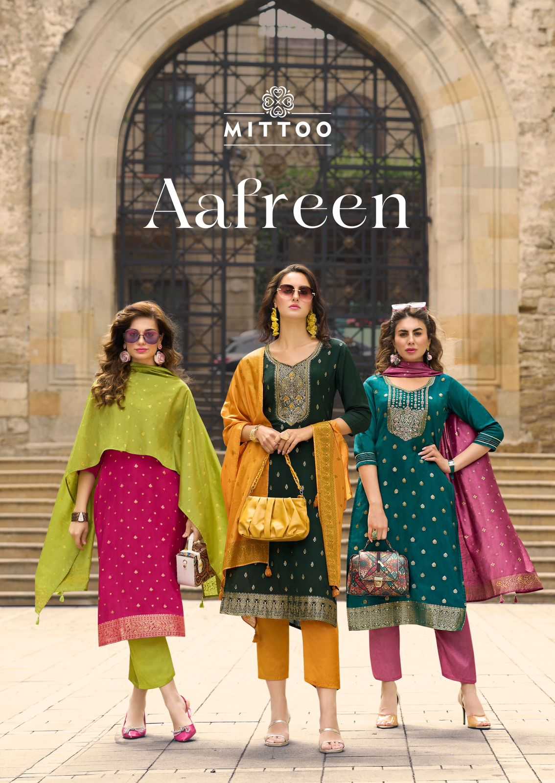 mittoo afreen full stitch musline handwork kurti pant dupatta festive catalog 