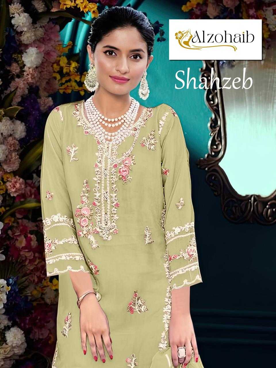 shahzeb vol 1 by alzohaib organza embroidery work  pakistani salwar suit 