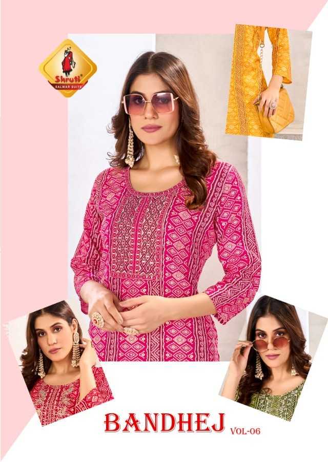 shruti suits bandhej vol 6 mirror & embroidery work big size fullstitch rayon dress 