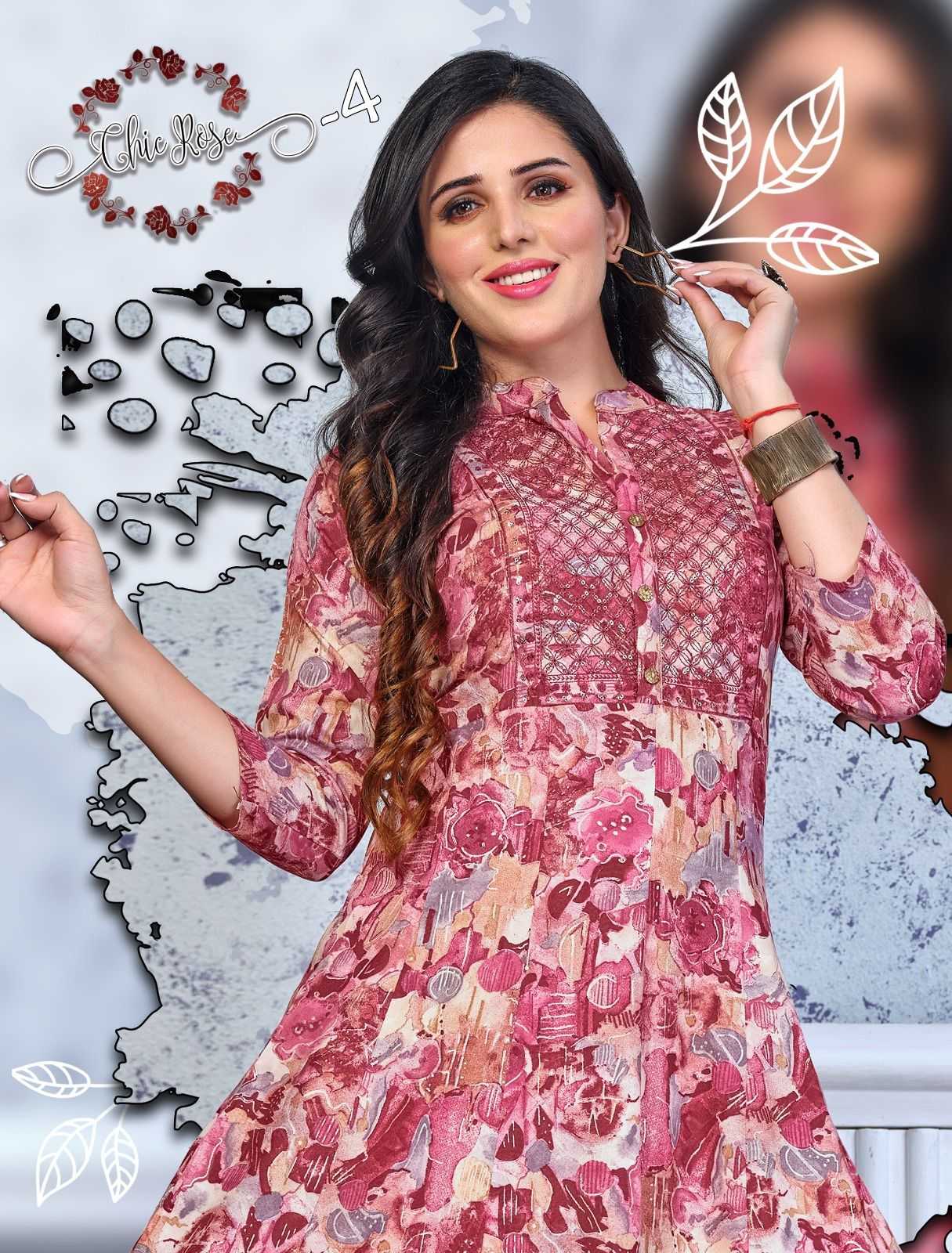 Beauty Queen Chic Rose-4 Rayon Foil Print KURTI CATALOG WHOLESALER BEST RATE