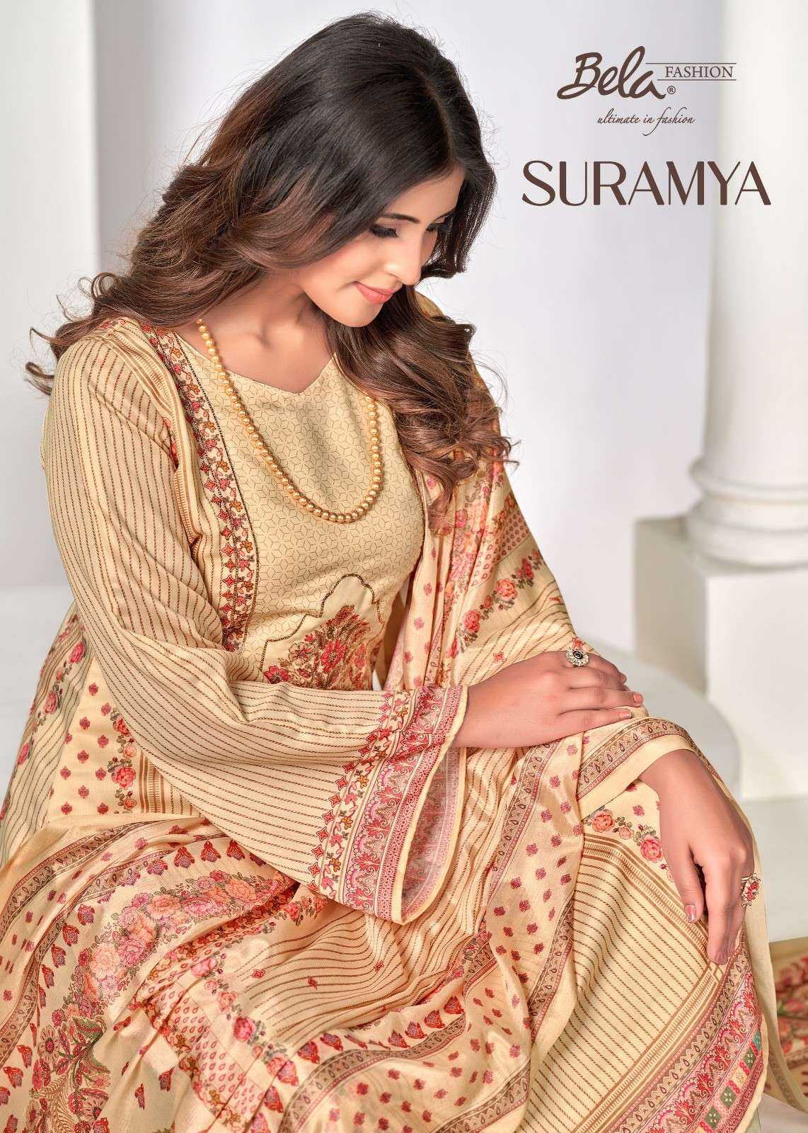 suramya by bela muslin print handwork occasion wear salwar suit material 